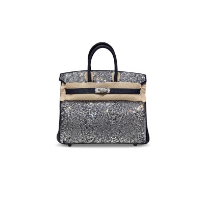 HERMÈS MASTER BIRKIN 25 BLUE TOGO WITH RHINESTONE SUEDE SILVER  HARDWARE (25*20*13cm)